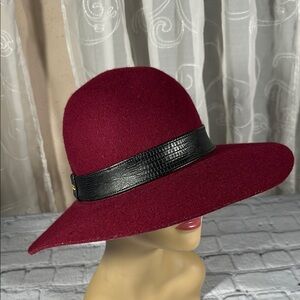 Bebe Burgundy Wine Wool Felt Wide Brim Fedora Hat Women's One Size